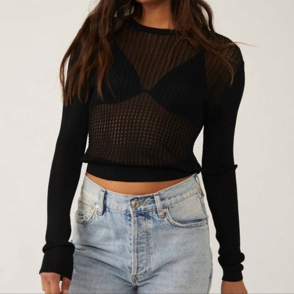 Free People H2O Crew Pullover /Black - Picture 2 of 10